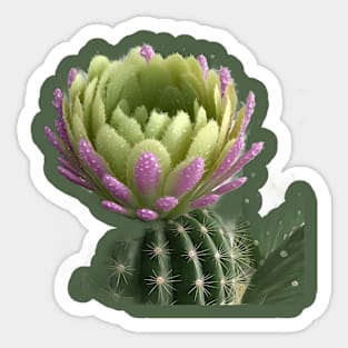 Cactus With a Blooming Flower on Top, Covered in Water Droplets Sticker